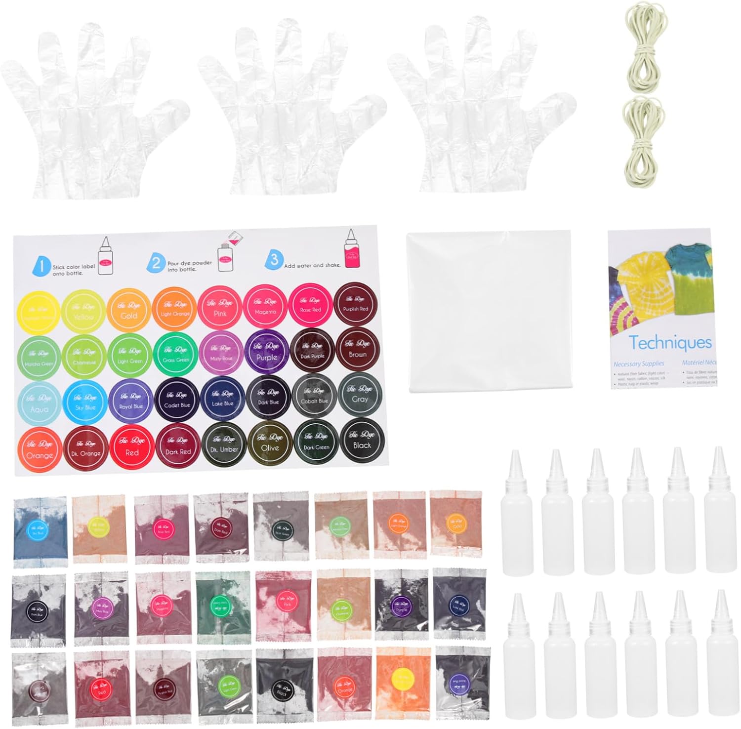 Tie Dye Powder Kit with 24 Bright Colors, Permanent Fabric Dyeing Powder for Adults, Suitable for Scarves and Shorts, for Tie Dye Parties and DIY Projects