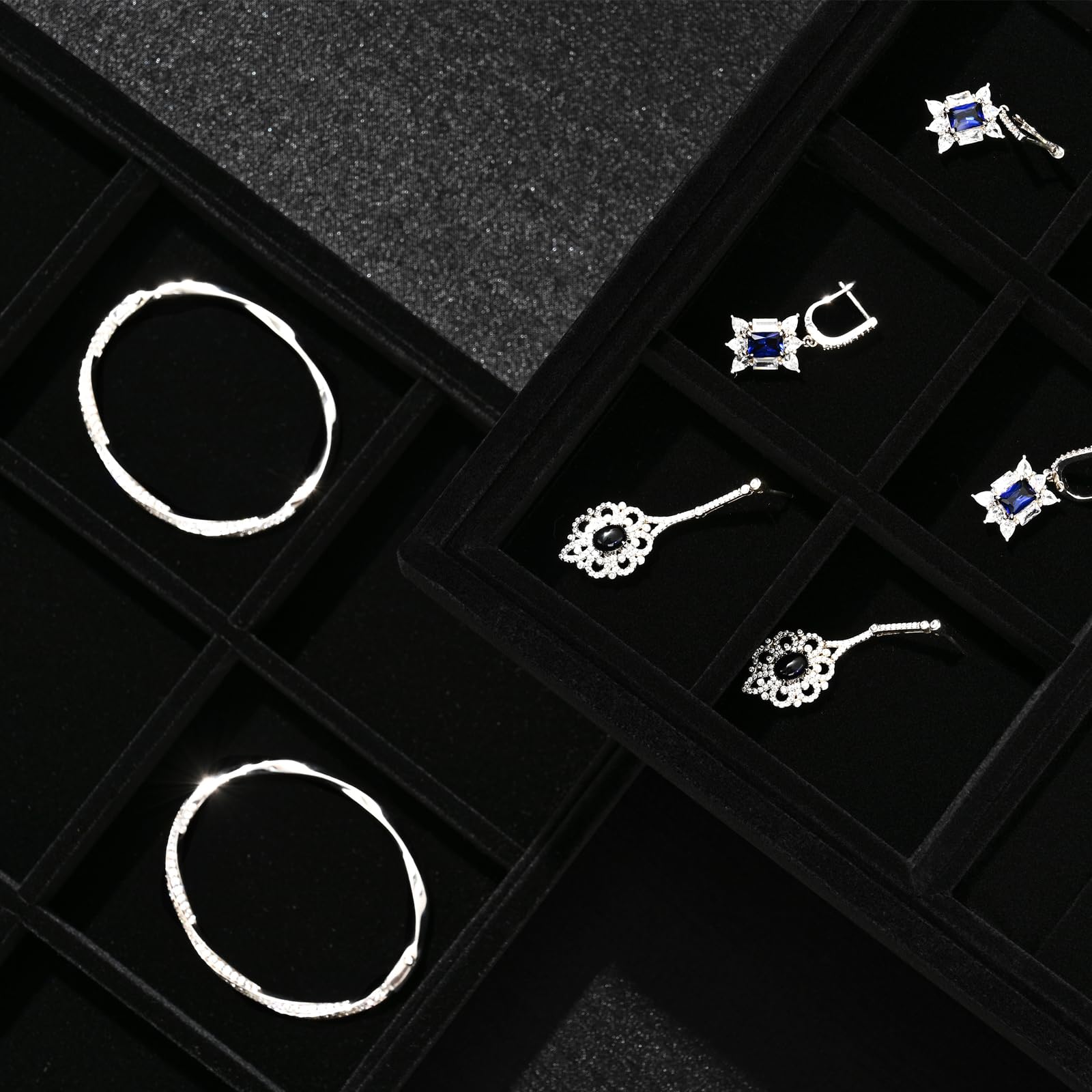 Oirlv Noir Velours 12 Grilles Plateau à Montres,Plateau à Bijoux,