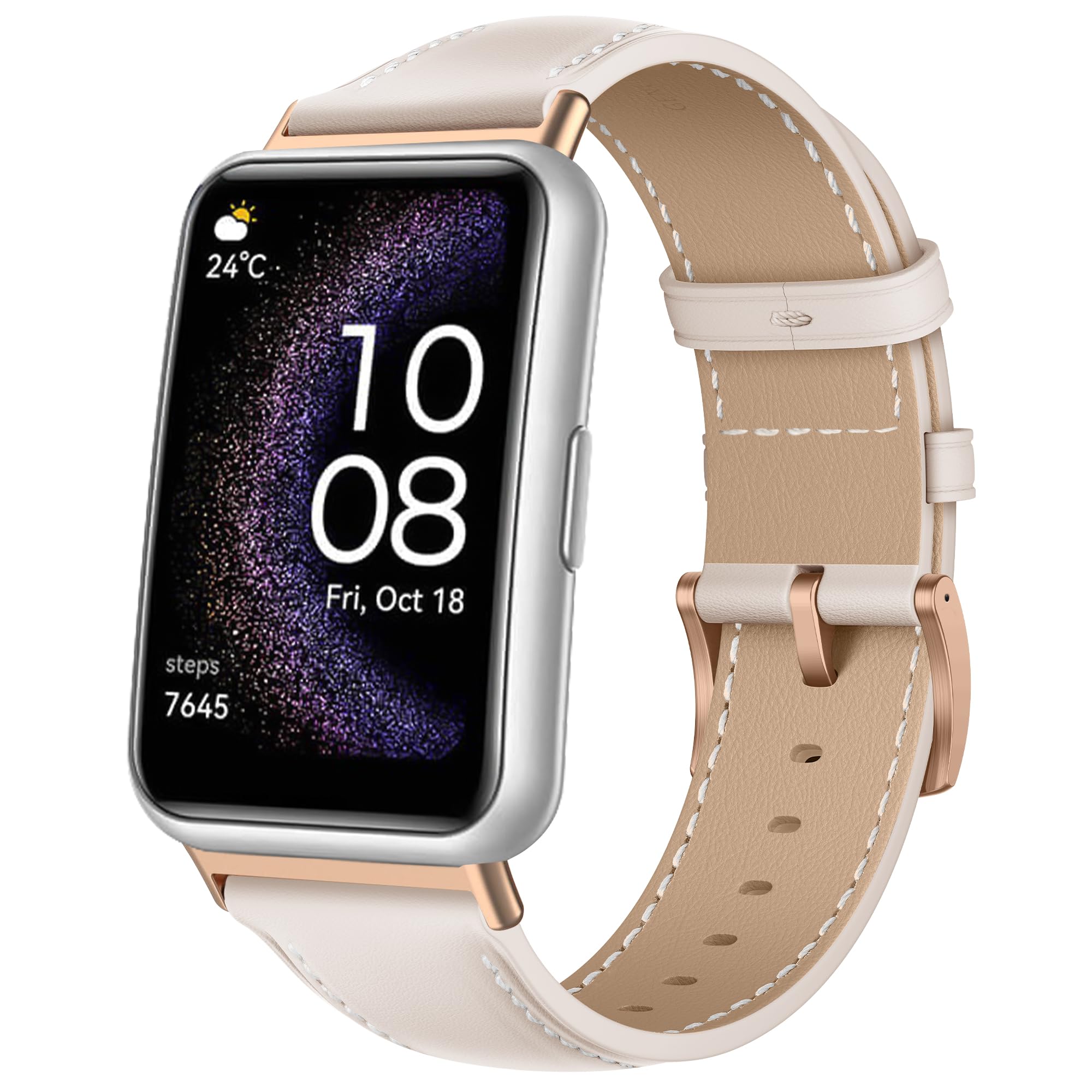 [LanQii] レザーバンド Huawei Watch Fit/Watch Fit New/Watch Fit Elegant/Watch Fit SE 対応 バンド PUレザー素材 ベルト ソフト 柔軟性 ビジネス風 交換ベルト レディース&メンズ 革製ストラップ (ホワイト)