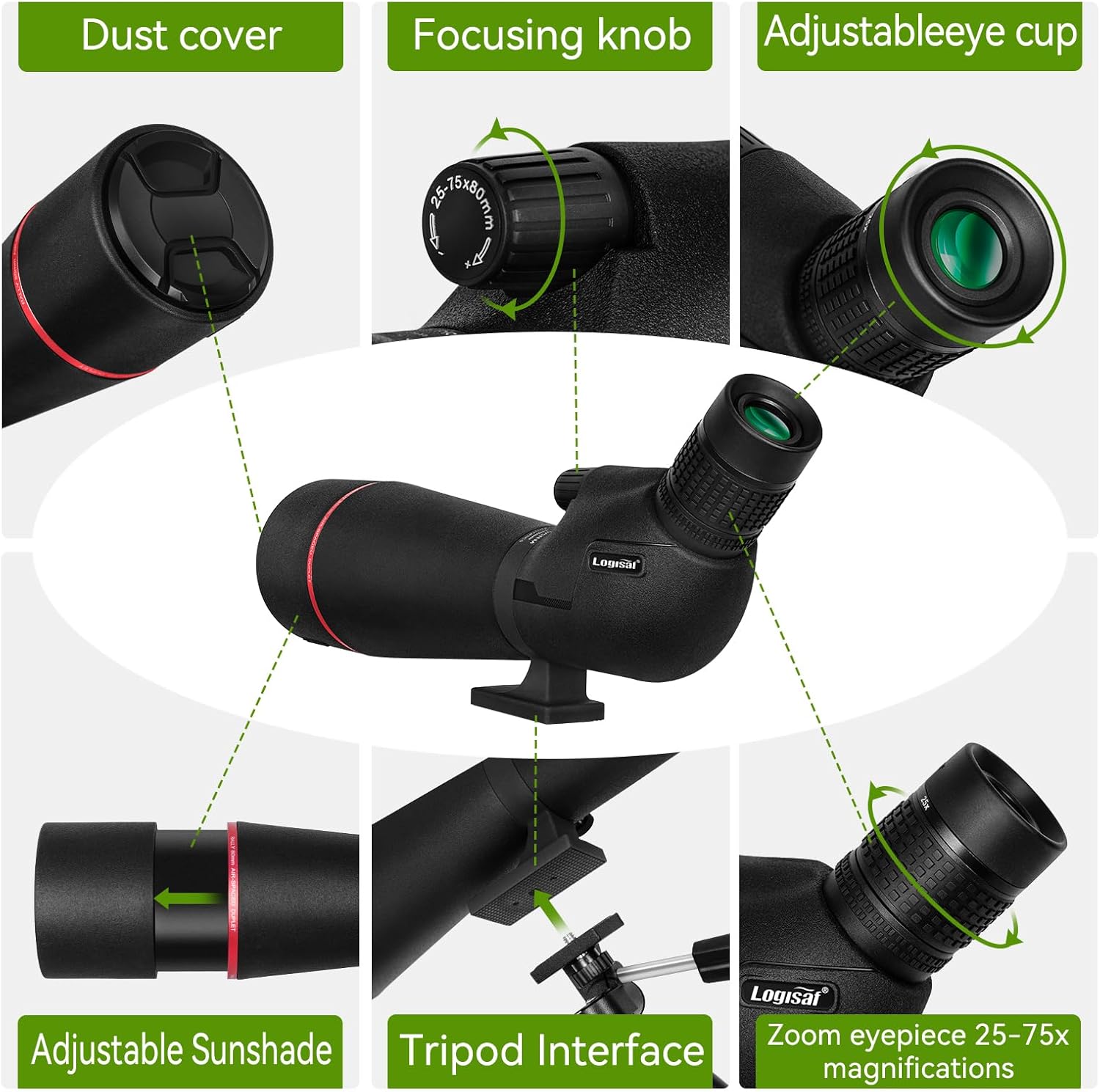 25–75x80 HD Spotting Scope for Bird Watching & Target Shooting, BAK4 Prism Angled Spotter Scope with Tripod & iPhone Adapter, Waterproof Fogproof Birding Scope for Hunting & Wildlife Viewing