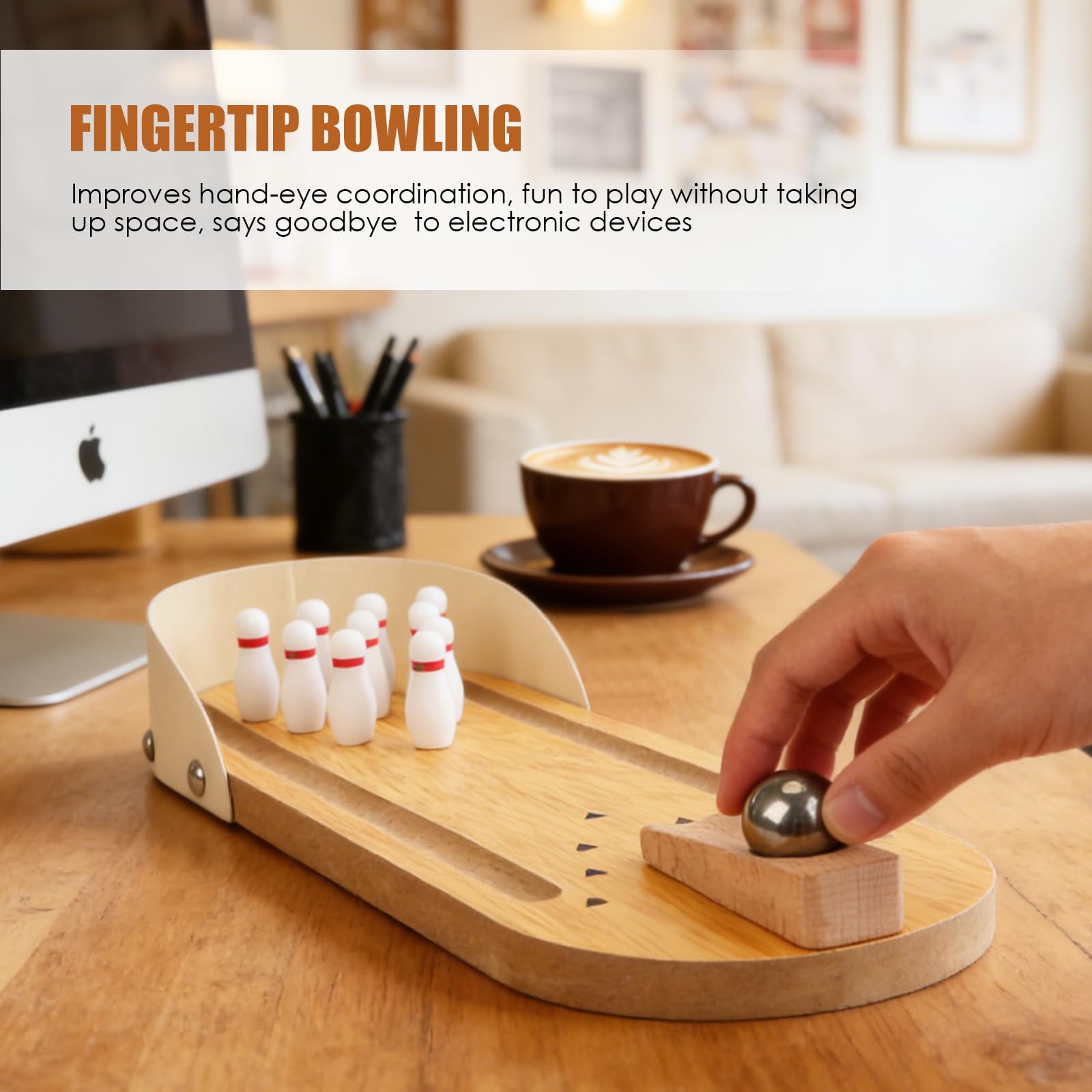 Jognee Mini Bowling aus Holz, Bowling Spiele, Bowlings Tischspiel, originelles und lustiges Schreibtischspiel