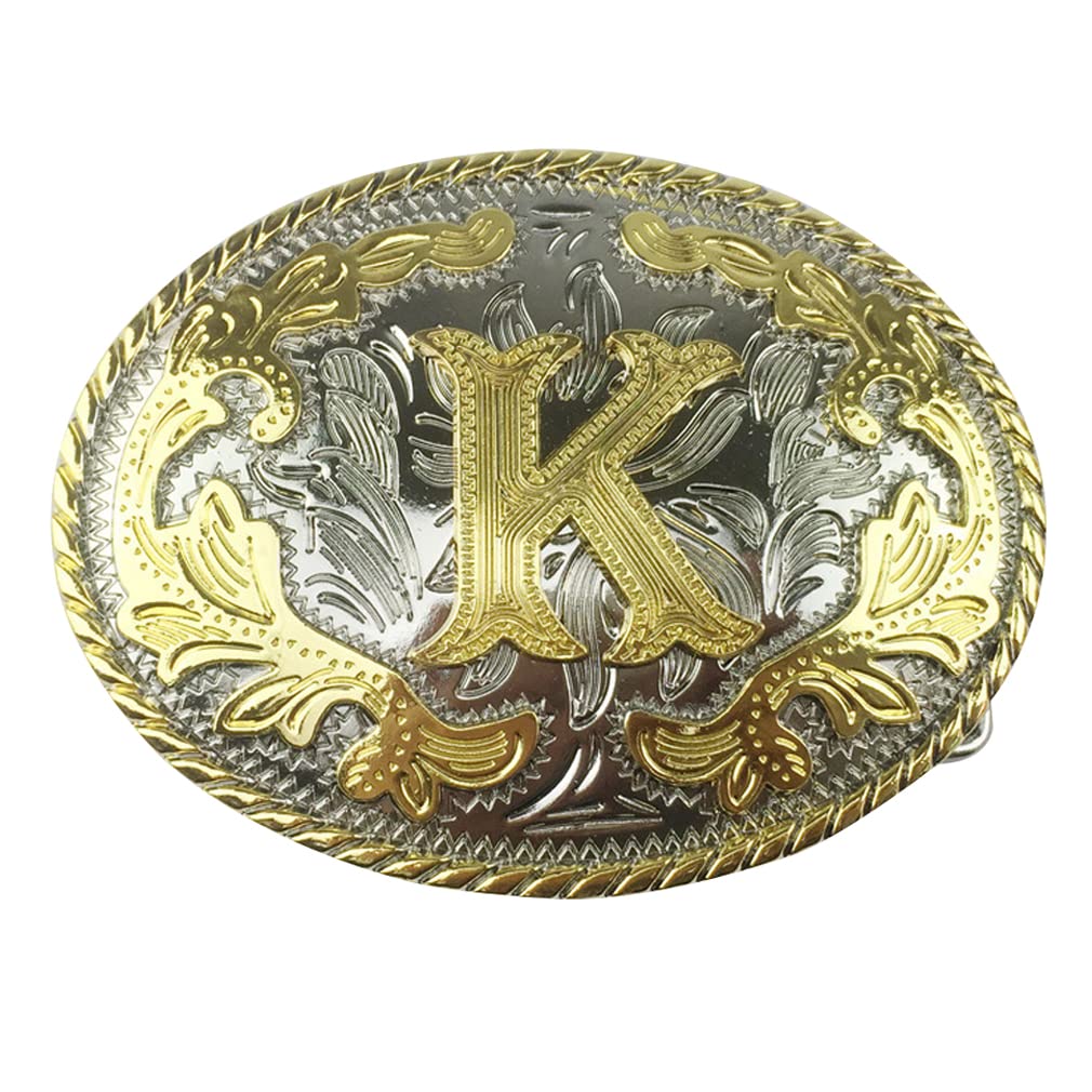 Unisex Gold K Men's Belt Buckle,3D Golden Letter,Alphabet, Initial,Carving Belt Buckle A~Z,Western Vintage Style Cowboy Belt Buckles Jeans Accessory