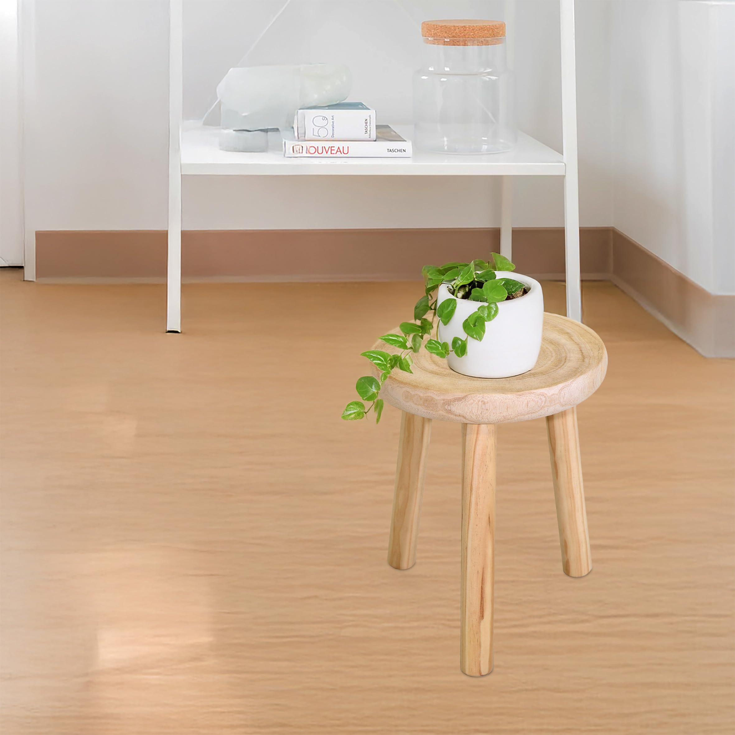 Spetebo Tabouret à fleurs en bois avec 3 pieds - Diamètre : 30 cm - Tabouret décoratif rond naturel - Support pour plantes - Table d'appoint - Table basse