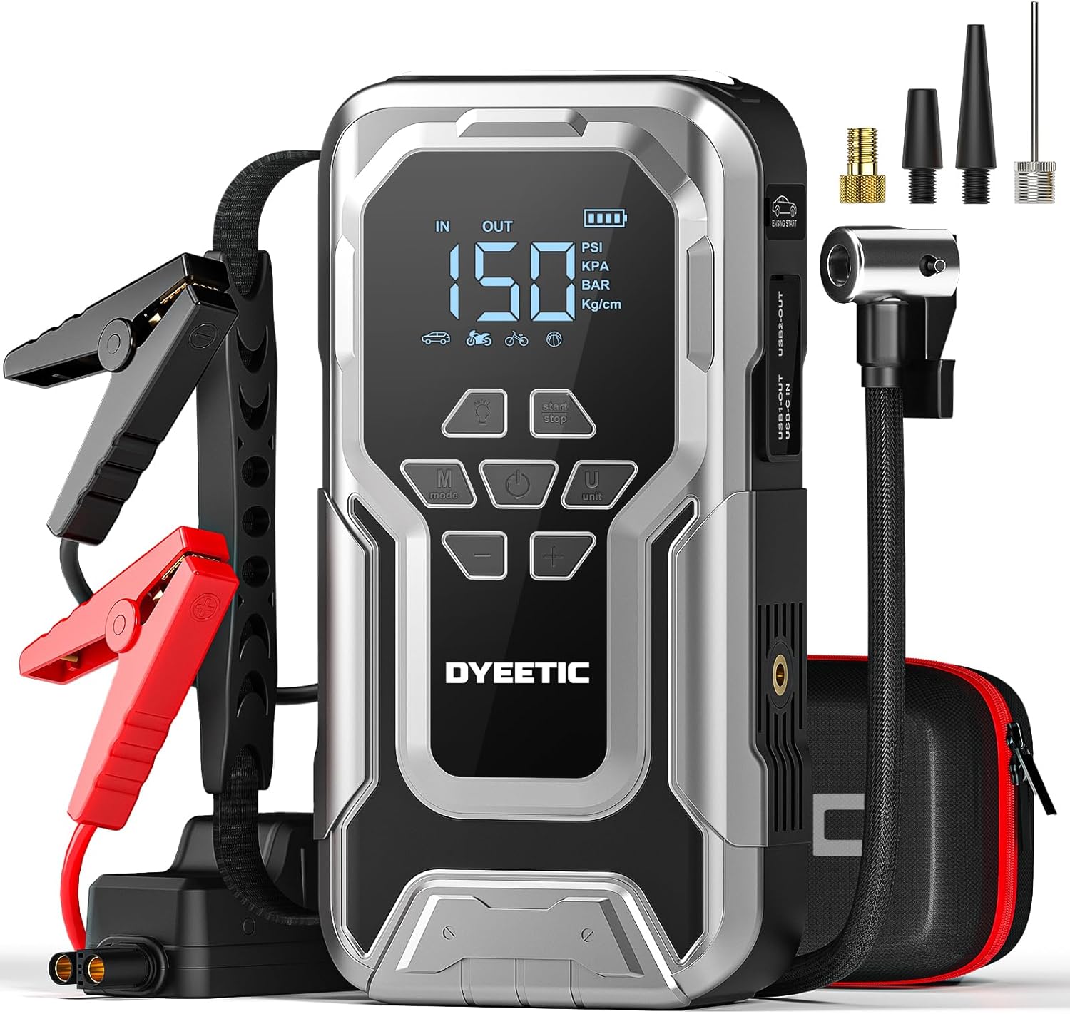 Car Jump Starter with Air Compressor, 3500A 12V Lithium Battery Jump Box with 150PSI Tire Inflator for Up to 10.0L Gas & 8.0L Diesel, Portable Power Bank with 3 Modes LED Light Jumper Pack Car Jump Starter with Air Compressor, 3500A 12V Lithium Battery Jump Box with 150PSI Tire Inflator for Up to 10.0L Gas & 8.0L Diesel, Portable Power Bank with 3 Modes LED Light Jumper Pack