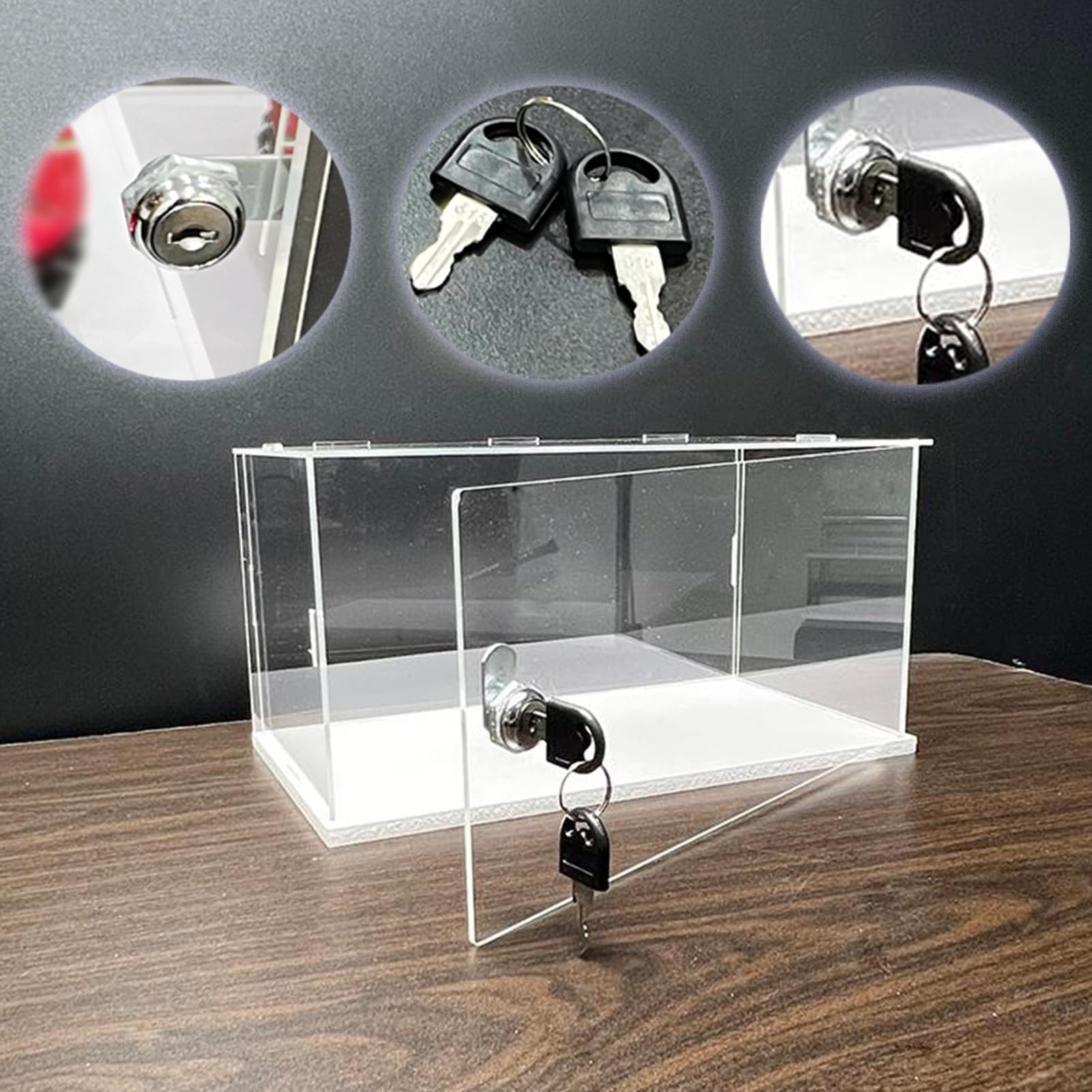 Teca Plexiglass Vetrina in Acrilico con Serratura e Chiave, Ampia Vetrina Trasparente da Banco con Anta, Organizzatore Antipolvere per Figure/ Oggetti da Collezione/ Bambole(L25xW40xH20cm/10x16x8")
