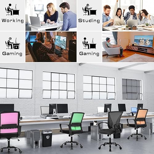 Miniatura 8 de Silla ergonómica de oficina para computadora, silla de escritorio de malla, silla giratoria con respaldo medio y apoyabrazos, silla de juegos de