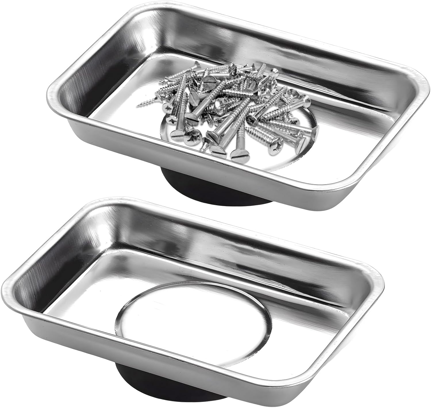 2 PCS Magnetic Tray Holders, Stainless Steel 3.6"×2.5" Rectangle Parts Holder with Strong Magnet, Heavy Duty Thickened Parts Trays Organizer for Screws Bolts Pins Nuts Washers