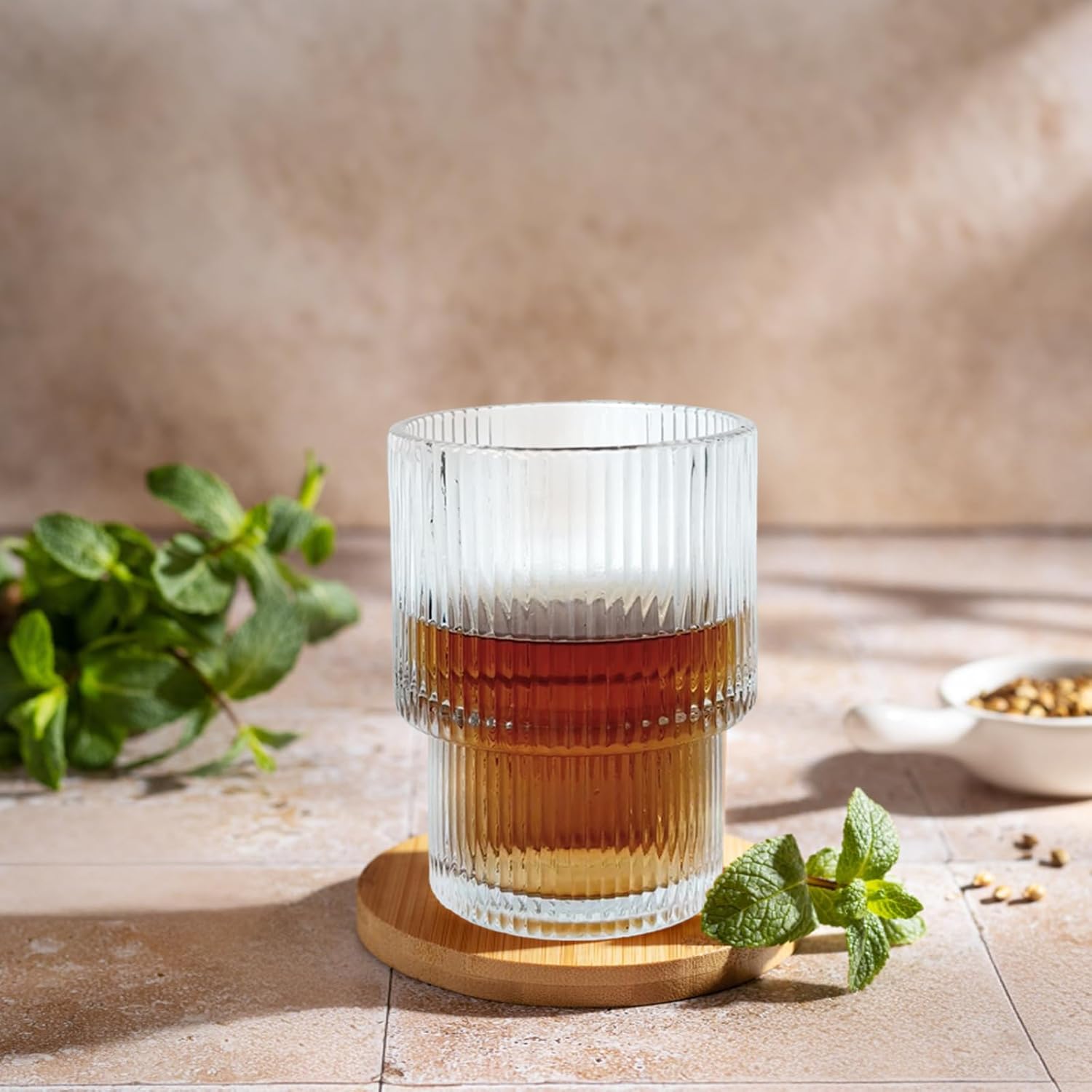 XKXKKE 7 oz Ribbed Drinking Glasses Set of 6, Clear Vintage Iced Coffee Cups Glassware, Highball Glasses Ridged Glass Tumbler for Coocktail, Whiskey, Beer, Water - Image 2