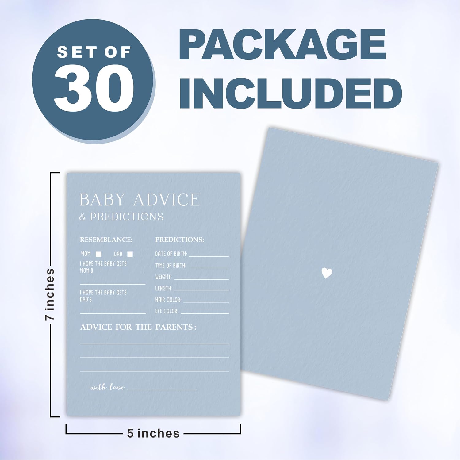 30 Minimalism Baby Shower Game Cards - Mist Blue - Baby Prediction & Advice - Fill In Style Game Set, Party Favor, Gender Reveal, Baby Announcement - A01 image 2