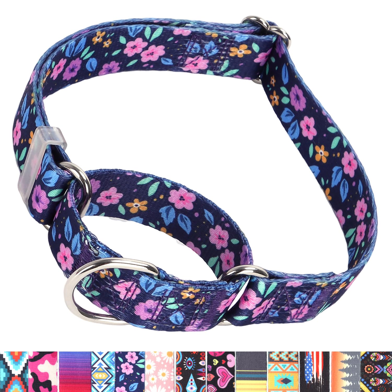 Martingale Dog Collars for Medium Dogs, No-Slip Escape Proof Choke No Pull Cinch Soft Nylon Dog Training Collars Adjustable for Small Medium Large Breed Pet Dogs, Purple Floral M