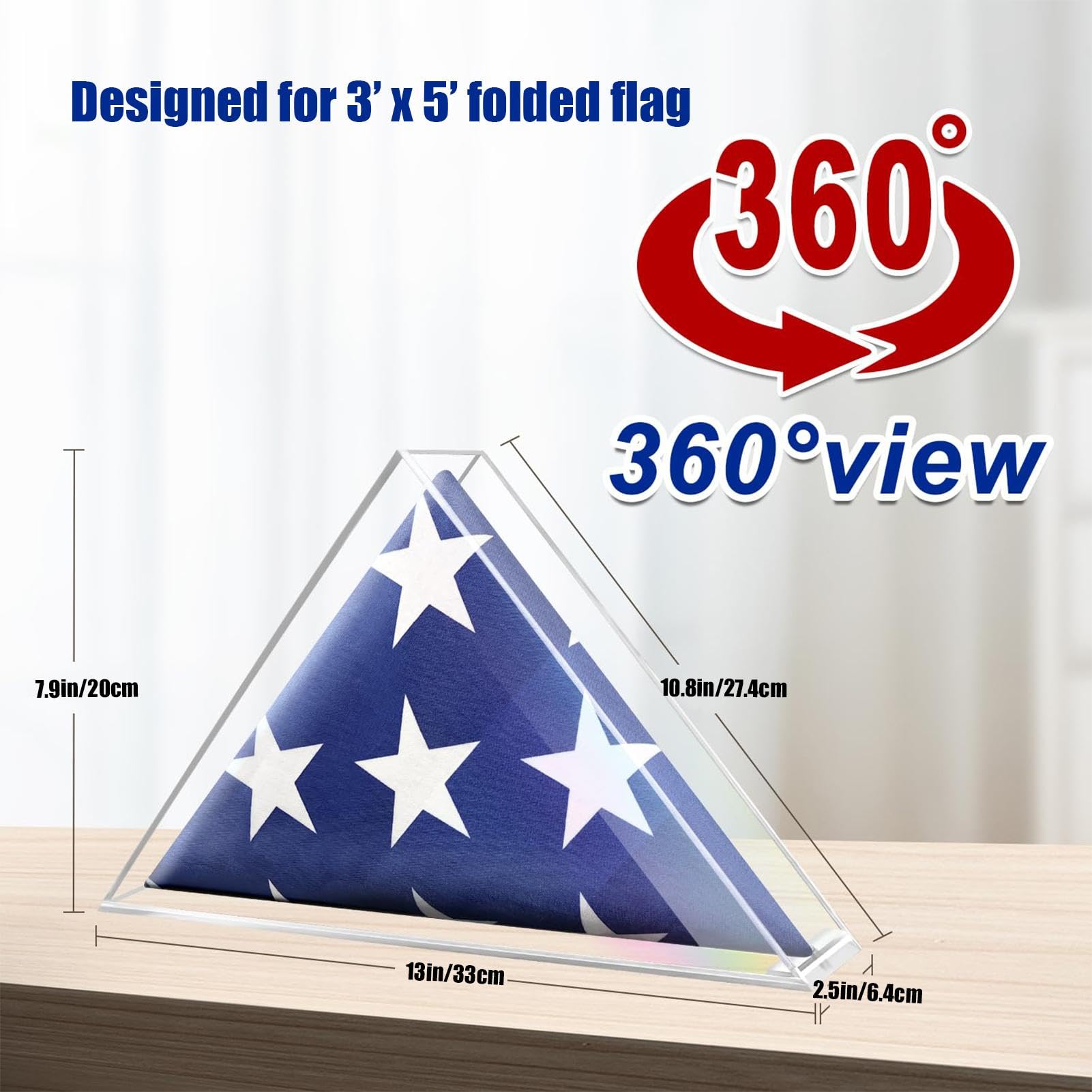 Caja de visualización de la bandera de veteranos: estuche acrílico transparente para Bunter conmemorativo y patriótico, organizador de tributo resistente | Exhibición de jubilados, familias militares