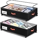 Under Bed Storage with Wheels 2-Pack, Under Bed Storage Containers 66L Clear Lids, Rolling Storage Drawers for Clothes Shoes Blankets, Underbed Organizer Bins(32" L x 17.3" W x 7.2" H)