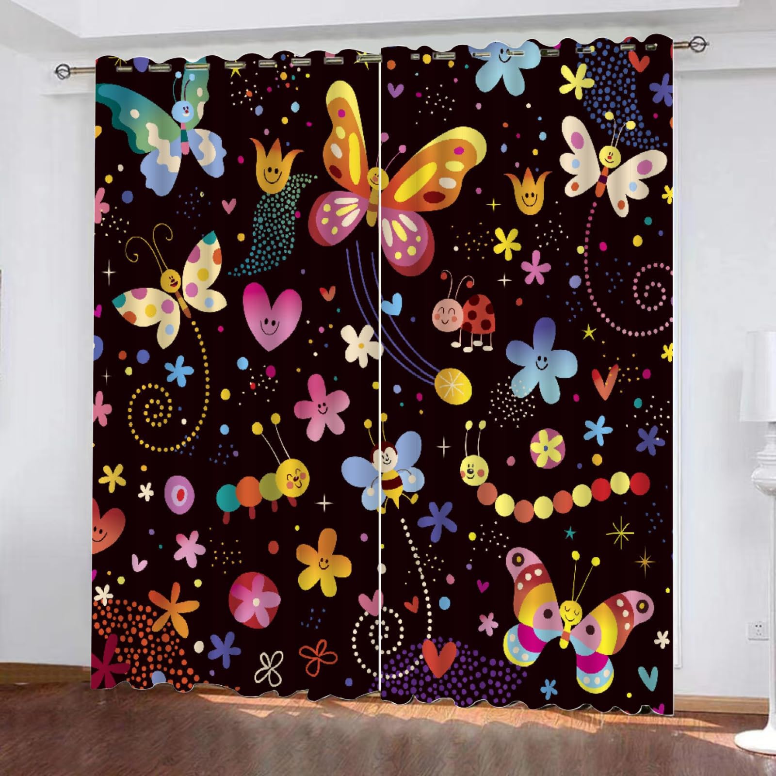Rideau papillon occultant 3D 140x250cm lot de 2 pour chambre