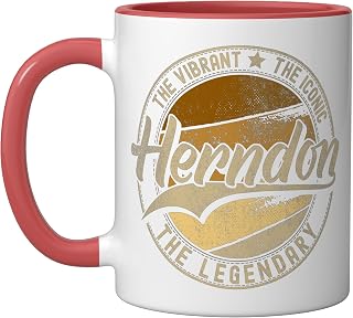 Herndon VA | Virginia | Vintage Distressed Ceramic Mug, Red/White