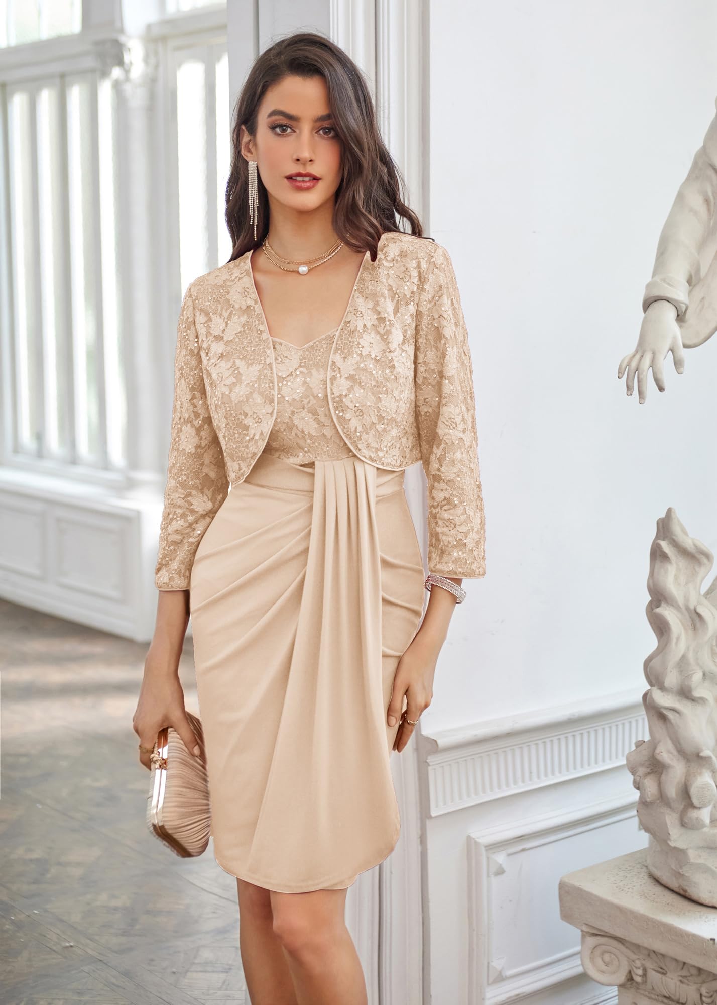 GRACE KARIN Femmes Boléro à Sequins Manches 3/4 Ouvert Devant Veste Courte Soirée Fête
