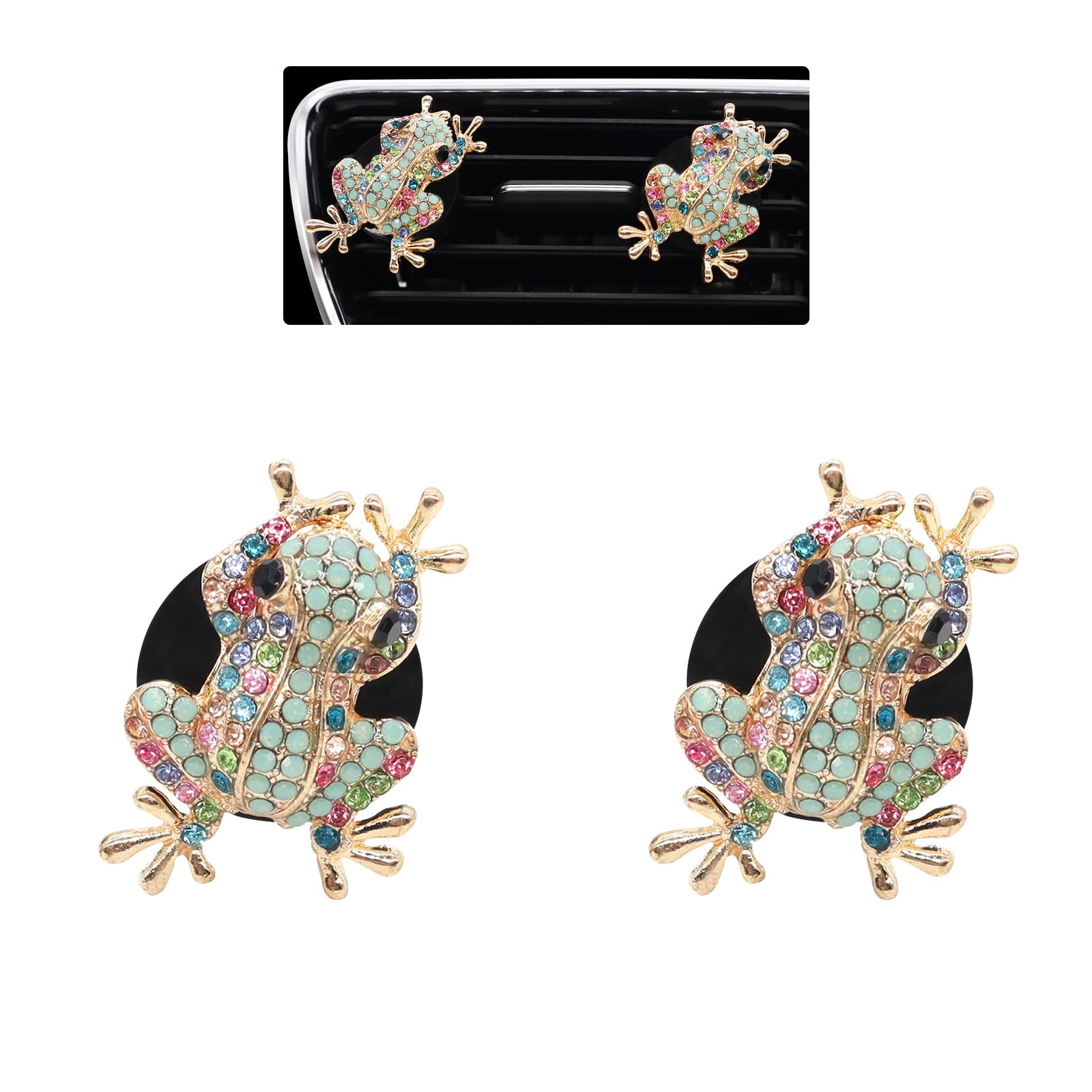 ORIESSE Frog Car Decor,2pcs Tree Frog Car Air Freshener Vent Clips,Cute Dashboard Decorations for Women Teens,Refillable Outlet Diffusers,Alloy