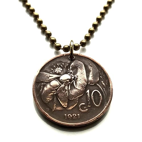 Miniatura 1 de 1928 Italy Italia 10 Cent coin pendant honey bee bumble Roma Milan Florence Venice Napoli Torino Pisa Bari Matera Genoa Siena Lecce Perugia Palermo