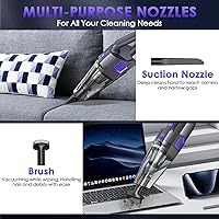 Vista 3 de Aspiradora de Mano Inalámbrica, 15000PA de Succión Fuerte Aspiradora de Coche Recargable, Aspiradora de Mano Portátil con Múltiples Boquillas
