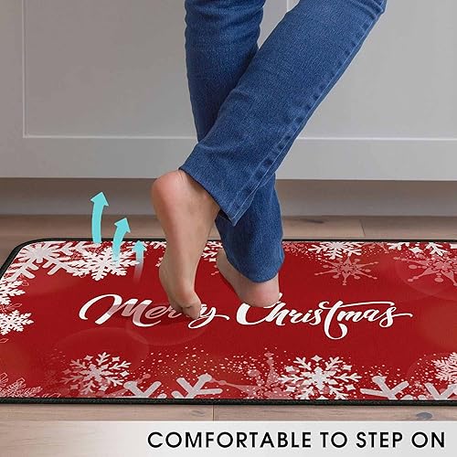 Miniatura 5 de Juego de 2 tapetes de cocina de Navidad, tapete de cocina con respaldo antideslizante, tapete de cocina decorativo lavable para decoración de