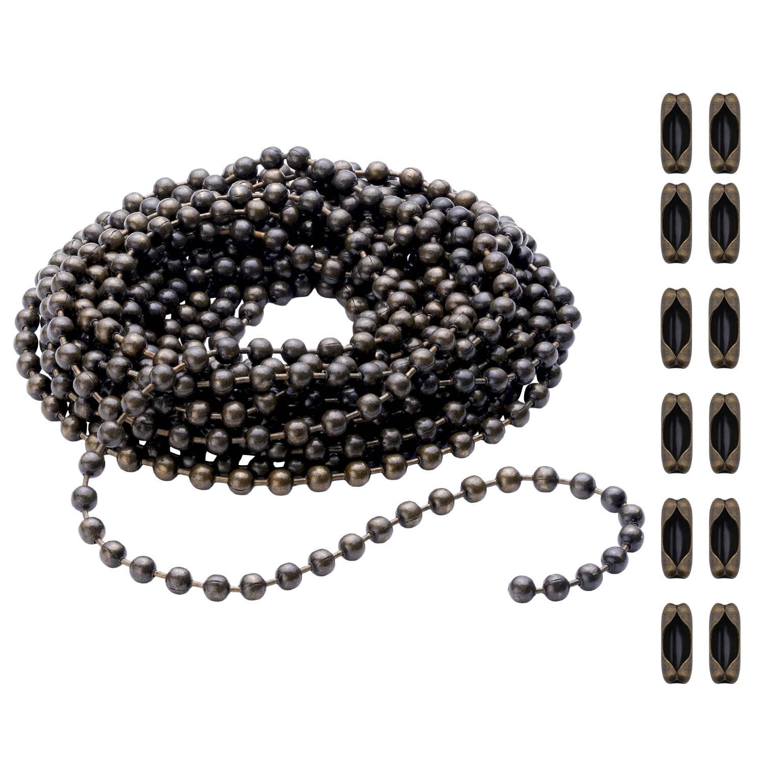 SmoTecQ Ceiling Fan Pull Chain, 120" Rust Proof Copper 3mm Beaded Extension Chains with 12 Matching Connectors, Bronze