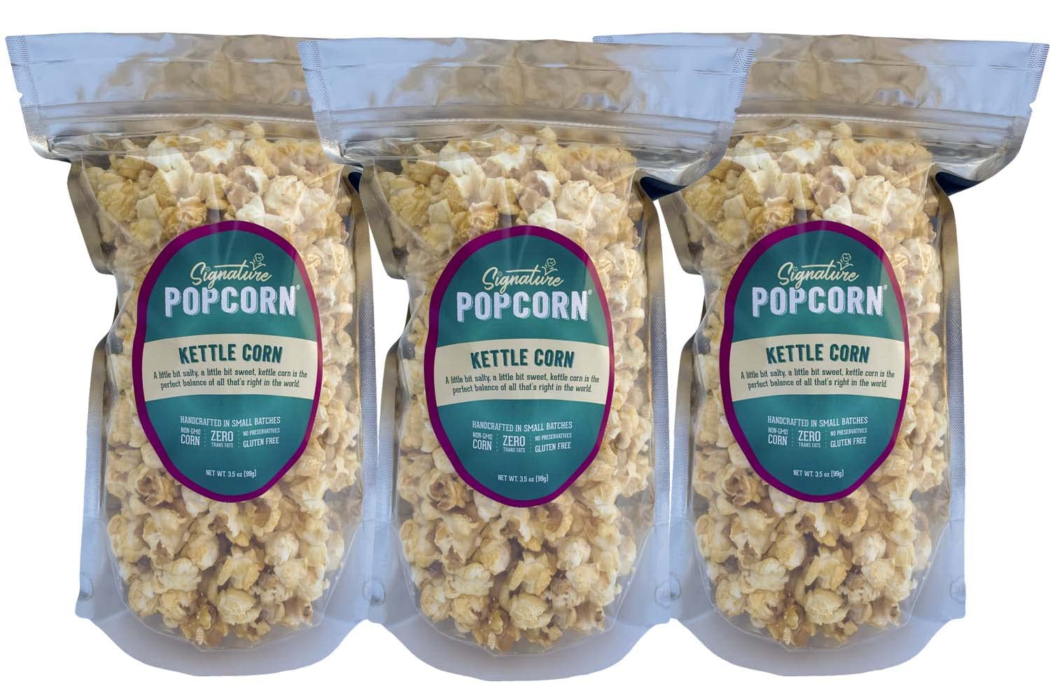 Signature Popcorn, Kettle Corn Snack, 3-Pack Large Resealable Bags, Gourmet Popcorn, Gluten-Free, Sweet & Salty Treat, Non-GMO, Classic Crunchy Snack