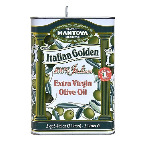 Mantova Aceite de oliva extra virgen italiano dorado, 102 onzas, auténtico AOVE italiano prensado en frío, aceitunas 100% cultivadas en Italia, rico