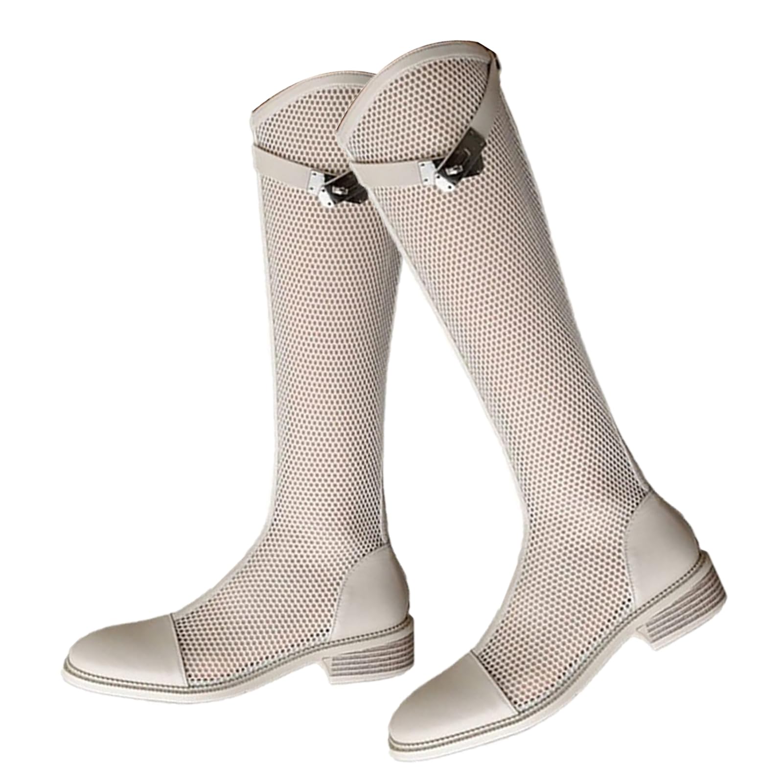 Bottes D'équitation D'été pour Femmes (35-40), Bottes Hautes Équestres, Creuses + Respirantes, Hauteur Genou + Antidérapante, Fermeture Éclair Au Dos + Talon Haut Plat (3 Cm),40,White