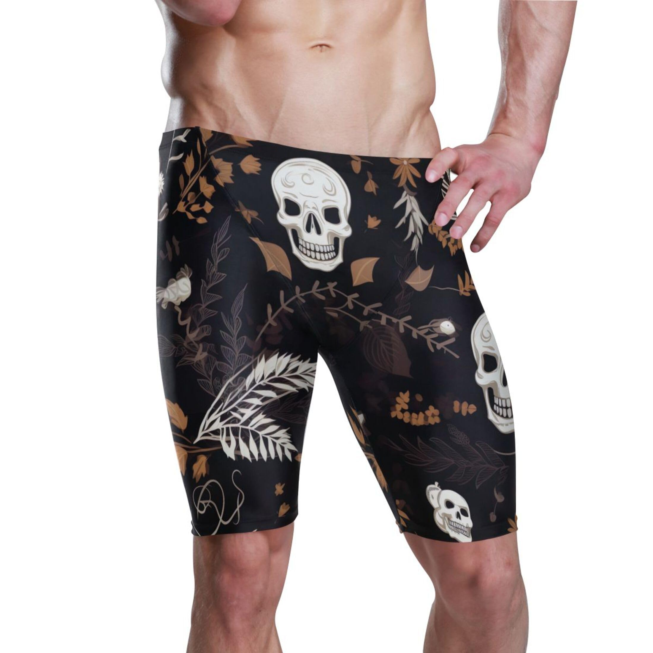 Sugar Skull Skeleton Gothic Flowers Swim Jammers Swimsuit for Men XXL B0400601