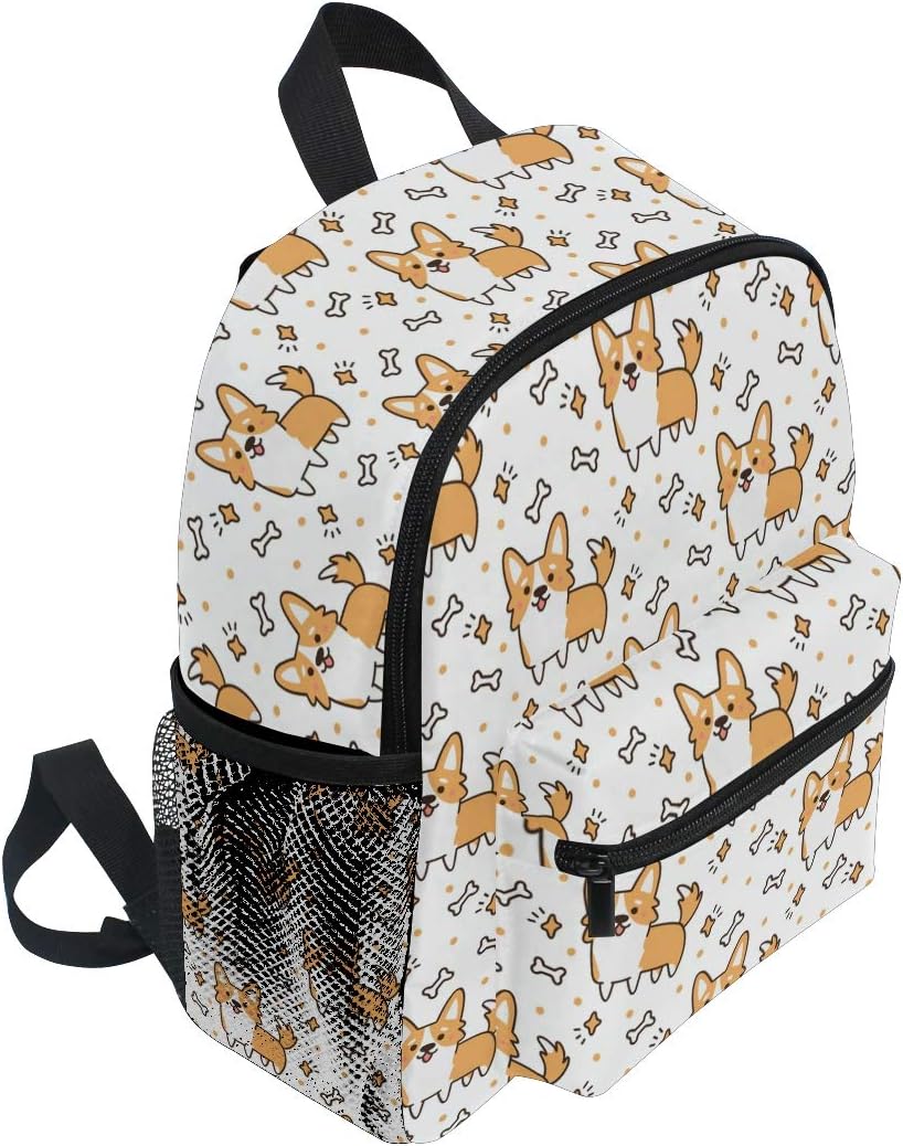 Corgi Dog Backpacks for Kids Girls Boys 10x4x12 IN Cute Yellow Puppies Preschool Toddler Bookbag with Chest Strap Mini School Bags for Kindergarten