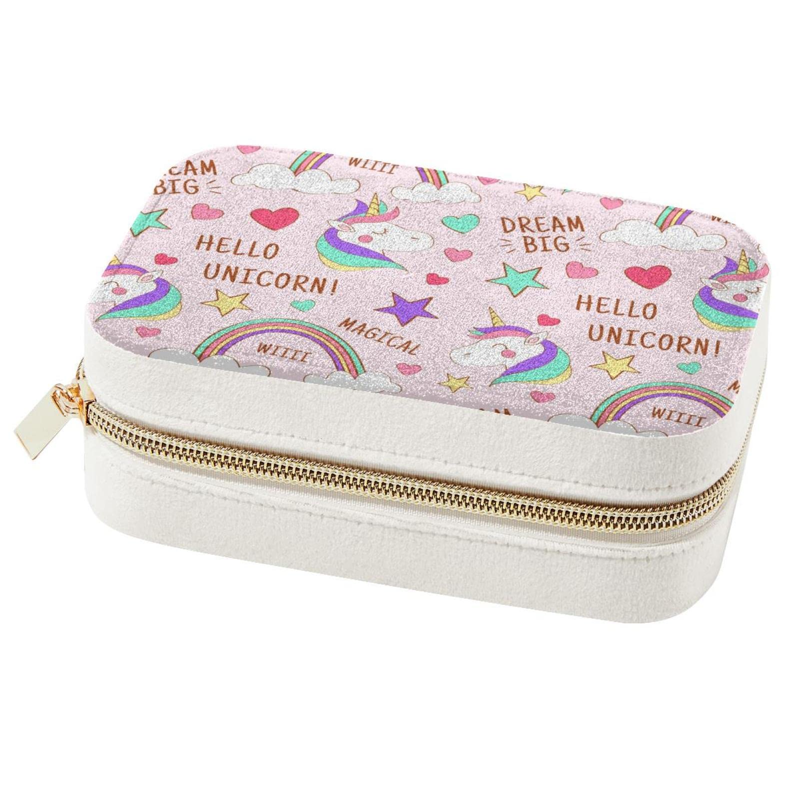 Boîte à bijoux licorne rose en velours doux pour voyage chic
