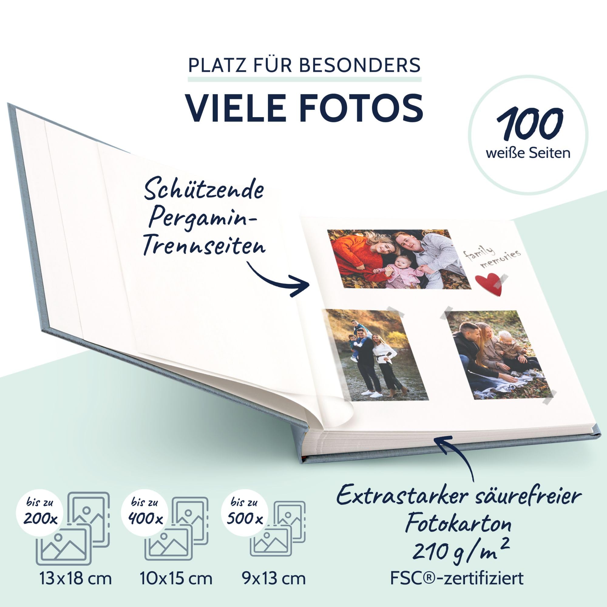 Goldbuch Album fotograficzny Summertime Trend 2 31607 ze 100 białymi stronami z pergaminem, album fotograficzny z lnianą okładką, do 600 zdjęć, papier wysokiej jakości, niebieski/szary, 30 x 31 cm