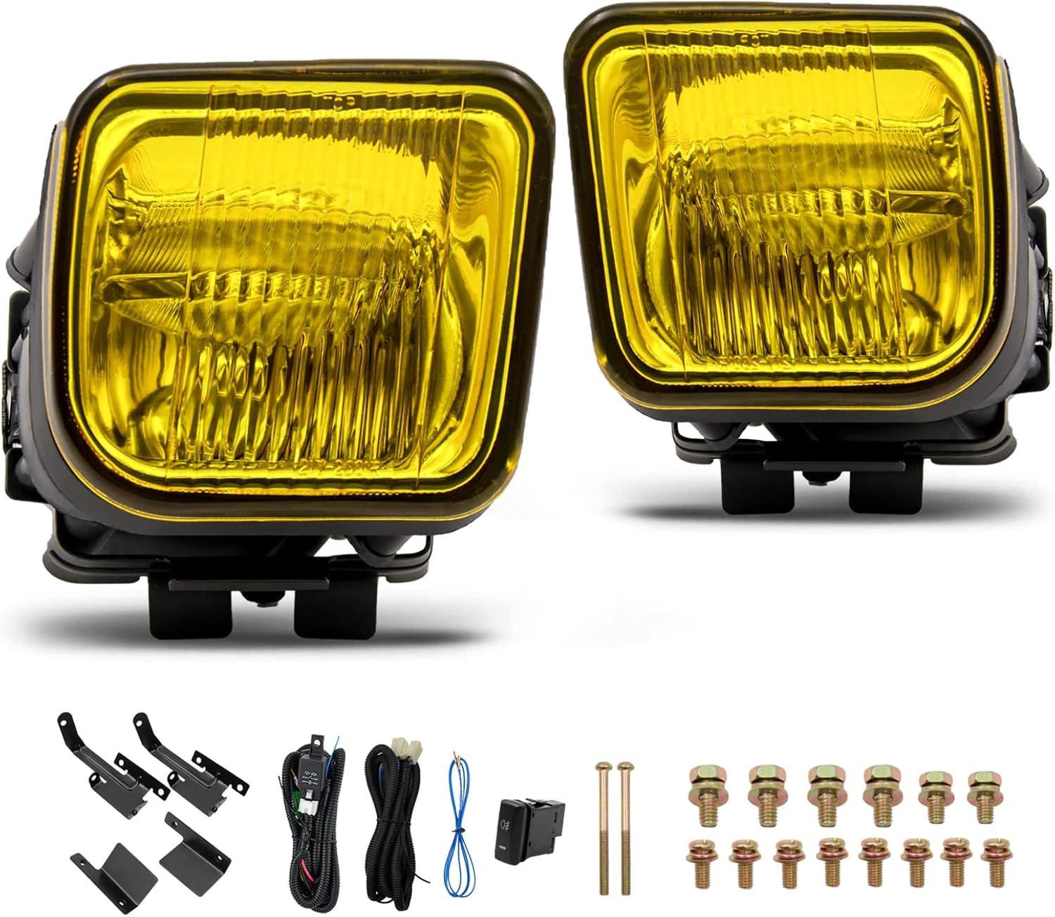 Fog Lights Assembly Replacement For 1996 1997 1998 Honda Civic Yellow Lens with H3 bulbs Wiring Switch Kit
