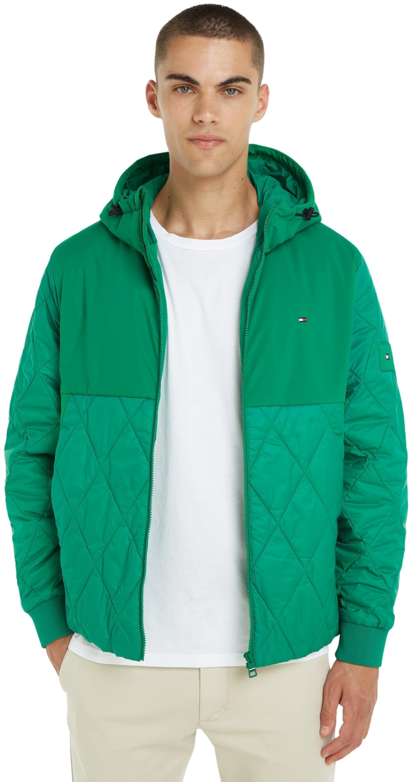 Tommy Hilfiger Herren Jacke Mix Hooded Jacket Übergangsjacke, Grün (Olympic Green), S