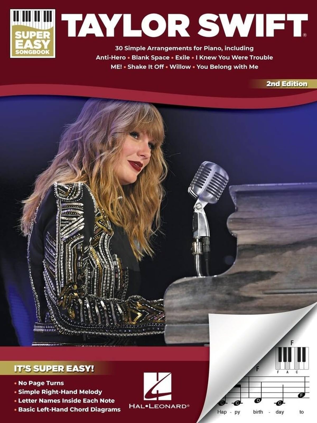 Taylor Swift - Super Easy Songbook Second Edition | Easy Beginner Piano Sheet Music for Pop Songs | 30 Hit Songs with Melody Note Letters Chord Diagrams | Songbook for Kids Teens and Adult Learners