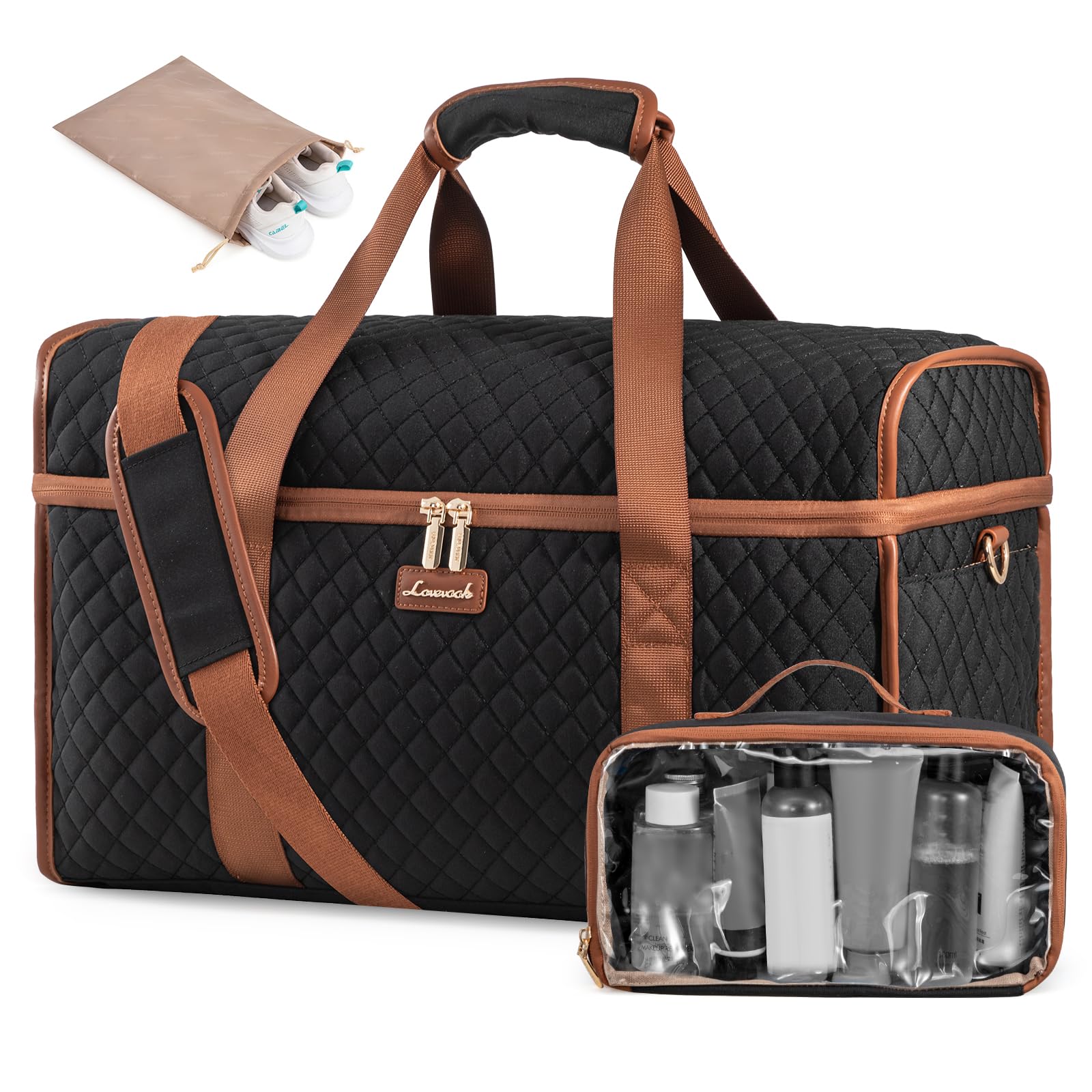 LOVEVOOK Travel Duffle Bag - Weekender & Overnight Bag with Toiletry & Wet Pocket, Carry-On Size, 3pc Set