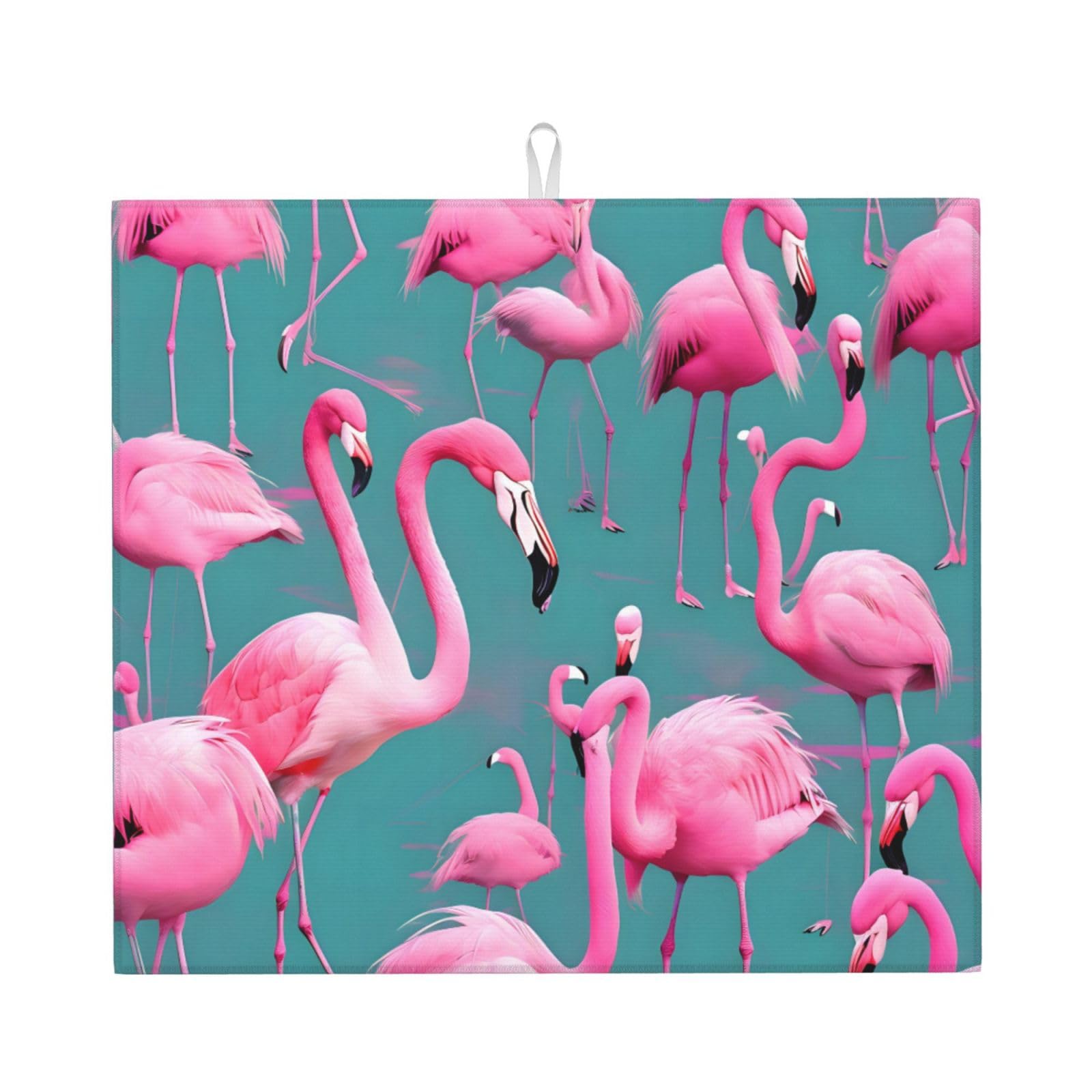 WHJSHOP A flock of flamingos Prints Kitchen Drying Mat - Absorbent Dish Drying Throw with Vibrant Prints, Quick-Dry Countertop Layer for Dishes & Glassware - Non-Slip