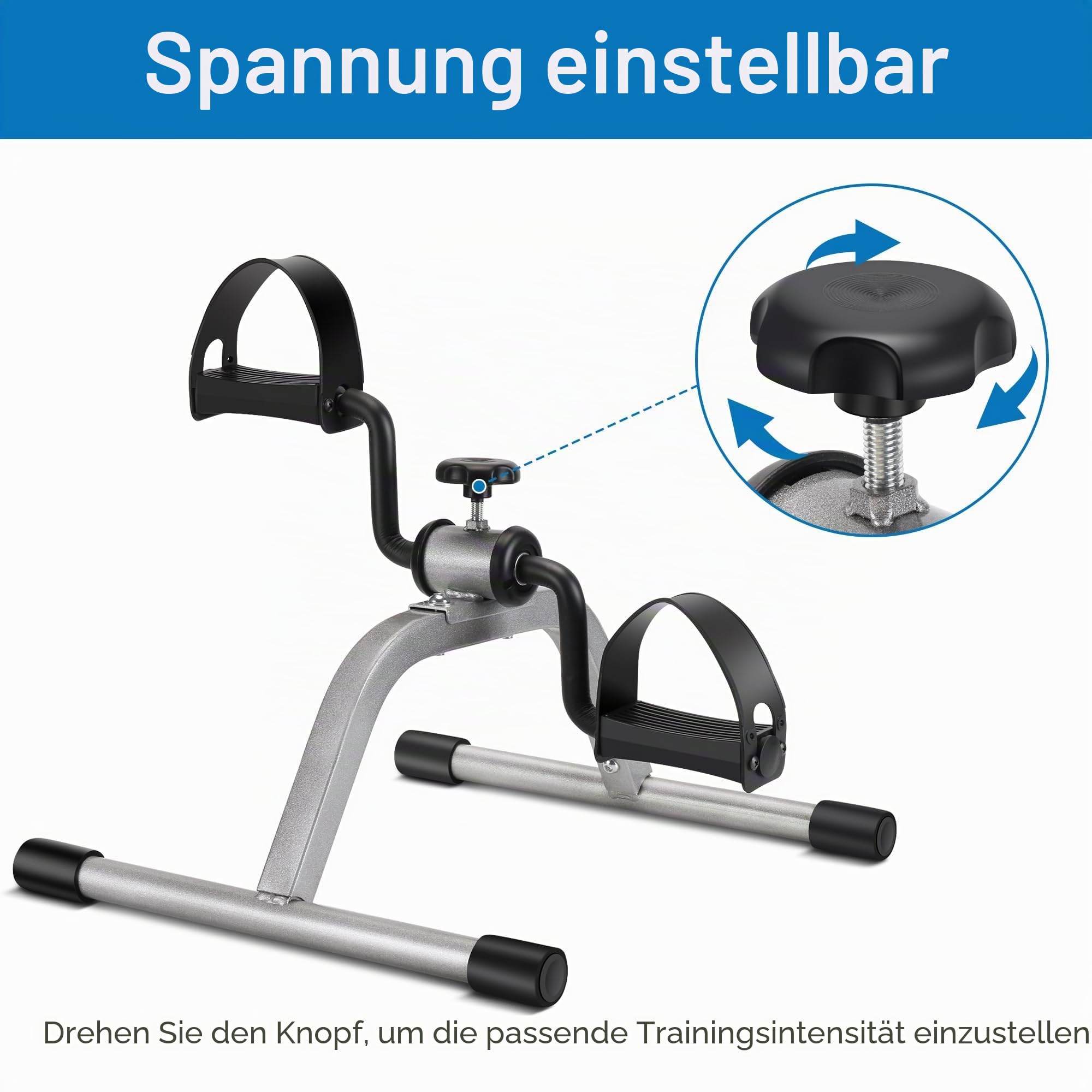 RYGEO Pedaltrainer unter dem Schreibtisch, Fahrrad, Mini-Fußtrainer, Verstellbarer Widerstand, leise, für Zuhause, Fitness, Fitnessstudio, Workout, Beine, Arme