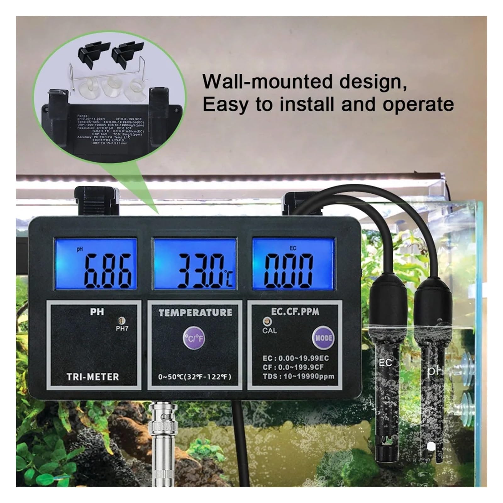 Tester Digitale 5 in 1 PH EC TDS CF Temp di qualità Del'acqua Misuratore Online Professionale for Laboratorio Piscine for Acquari Rilevamento Rapido E Preciso