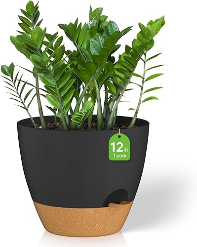 ZMTECH Maceta de 12 pulgadas, paquete de 1 maceta para plantas de interior, maceta de riego automático con agujeros de drenaje y platillo para disponible en Yaxa Peru