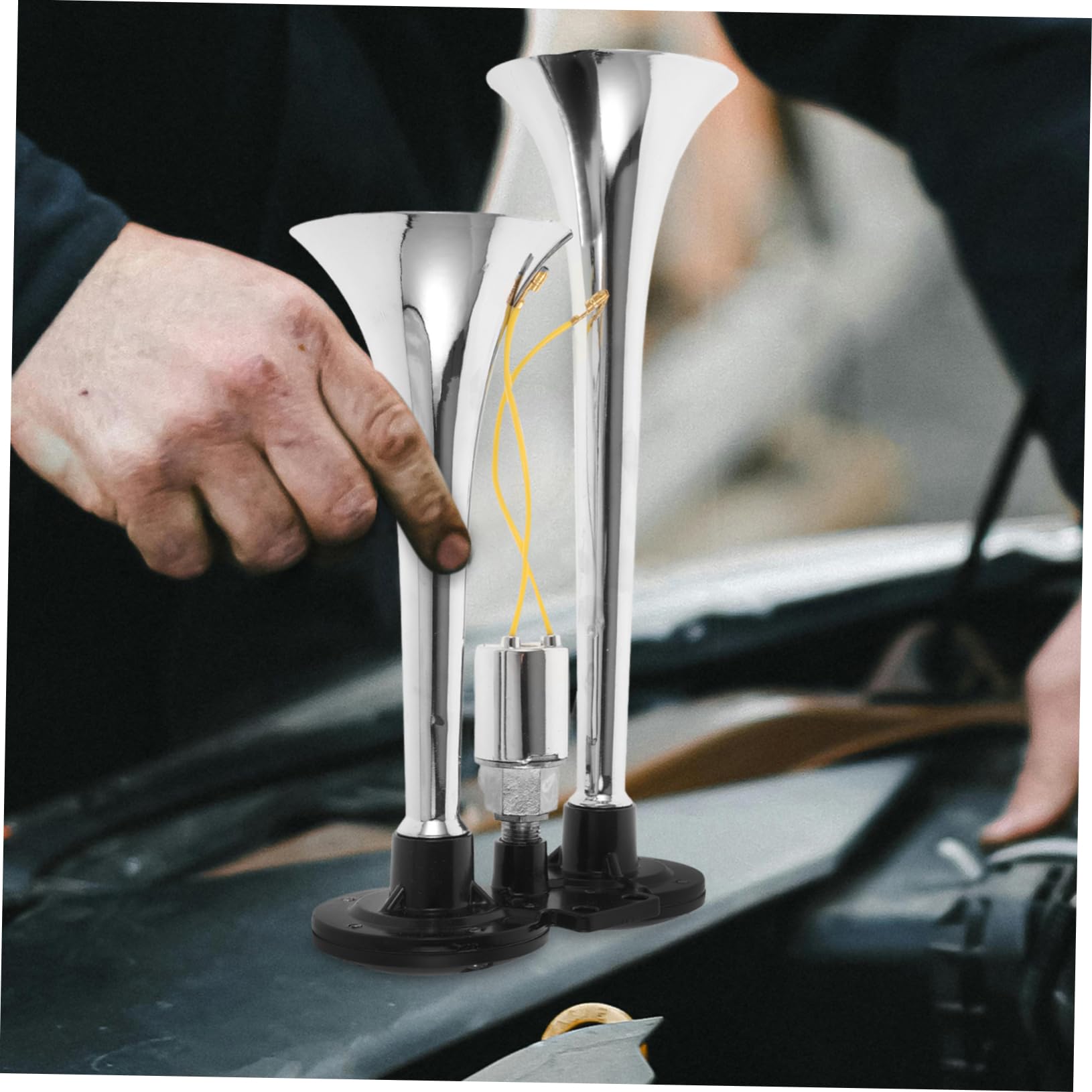 MAGICLULU Bocina de Aire para Camión y Coche 2 Trompetas, Aleación de Aluminio, Alta Durabilidad y Sonido Claro y Fuerte para Vehículos y Camiones