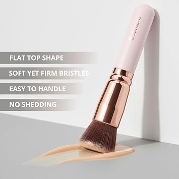 Lamora Makeup Brush Foundation Kabuki - Flat Top Face Brush for Liquid, Cream, and Powder Cosmetics - Full Coverage Blending, Buffing, Stippling, Contouring
