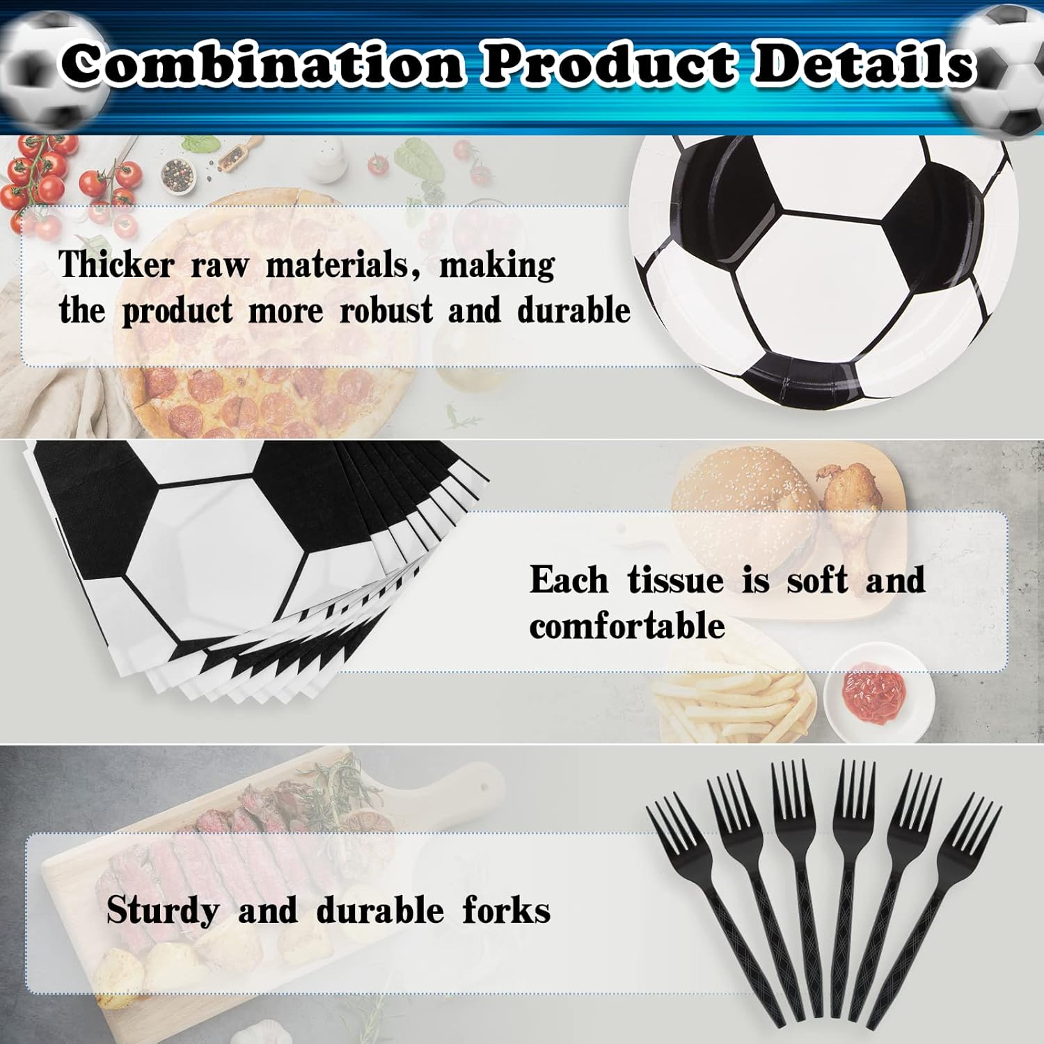 112 Piece Soccer Party Decorations - Birthday Party Supplies With 28 Soccer Napkins & Plates - Image 3
