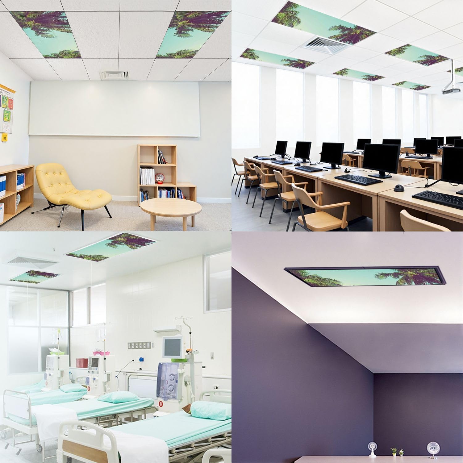 Fluorescent Light Covers for Ceiling Lights Coconut Palm Trees Tropical Beach Vintage Easy to Install Magnetic Light Filter for Classroom Office Hospitals School Home Decor