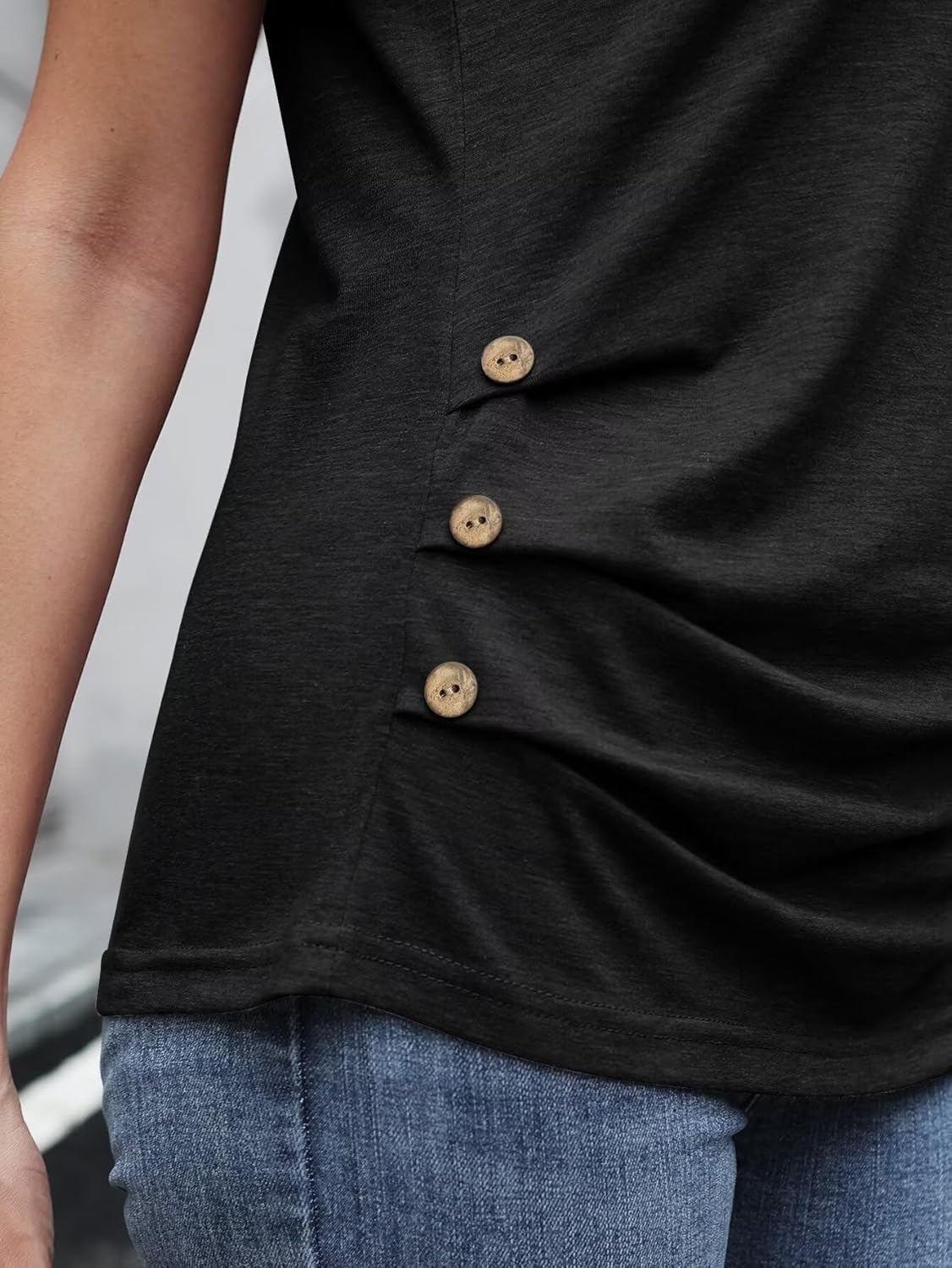 Bliwov Womens V Neck T-Shirts Short Sleeve Ruched Buttons Tops Dressy Casual Business Blouses 2026 Spring Summer Tees S-3XL - Image 2