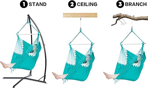 Miniatura 8 de PNAEUT Silla hamaca tamaño XXL, silla colgante, silla oscilante, máximo 550 libras, reposacabezas patentado, 2 cojines, macramé grande con bolsillo,