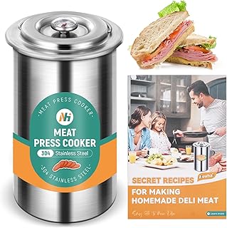 Newhai Ham Maker Meat Press Tool for Making Ham Meat Deli Lunch Maker Homemade Lunch with Thermometer Stainless Steel 5 Secret Recipes Cooking Bags