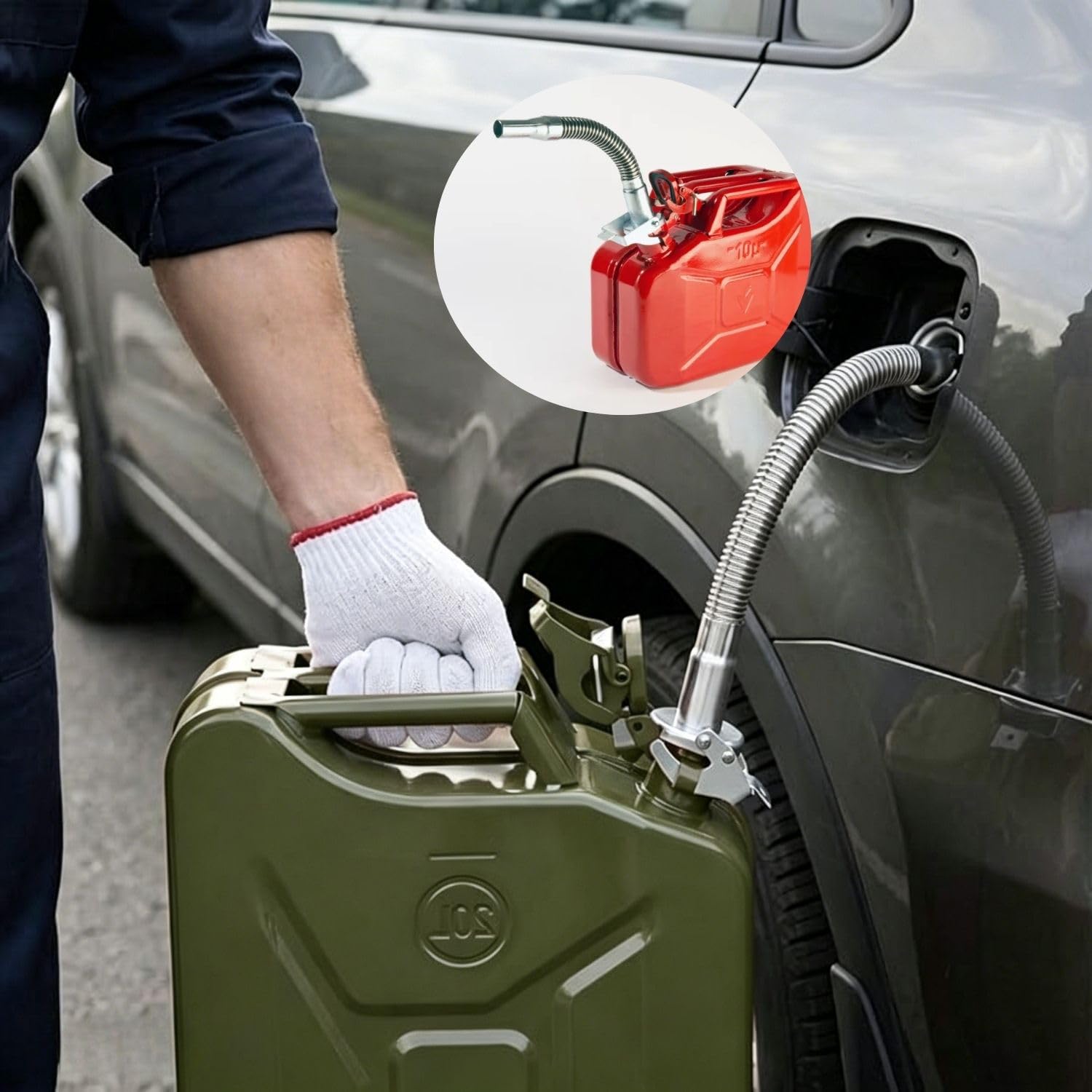 Edelstahl Einfüllstutzen Kanister Ausgießer, flexibler Benzinkanister Ausgießer für 5/10/20l Kanister, 30 cm Kaniste Auslauf für Auto, Motorrad, Schiff, Lastwagen