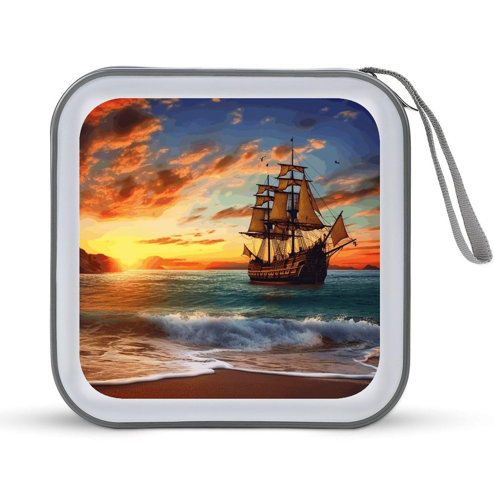 VstaDank - Pirate CD Case at Sunset 40 Capacity with Zipper Disc Organizer, Portable CD Storage Organizer, Hard Plastic Storage, DVD Organizer