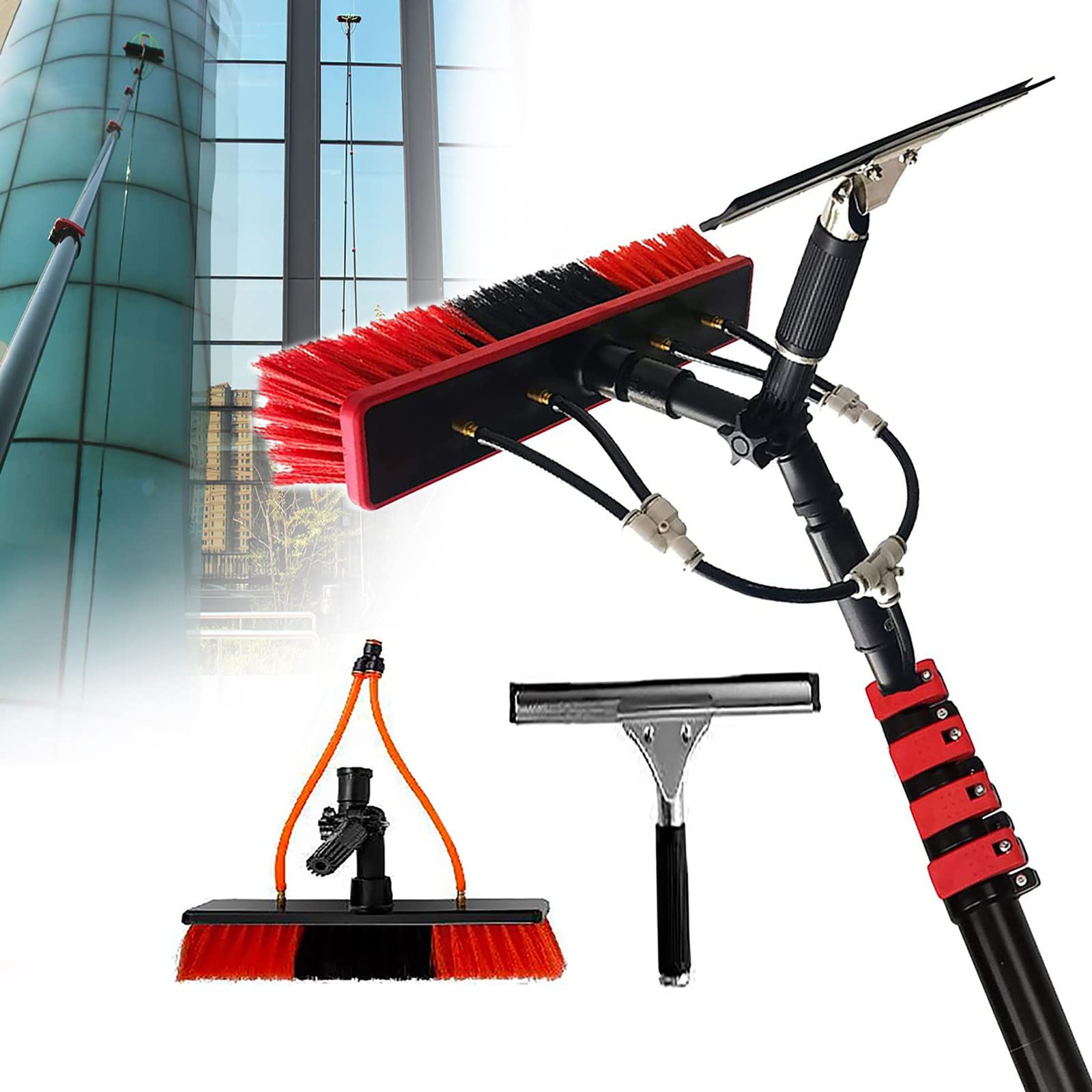 Palo per la pulizia del pannello solare con idropulitrice da 9 m, con spazzola in gomma, ideale per la pulizia di pannelli solari e finestre, efficiente e facile da usare