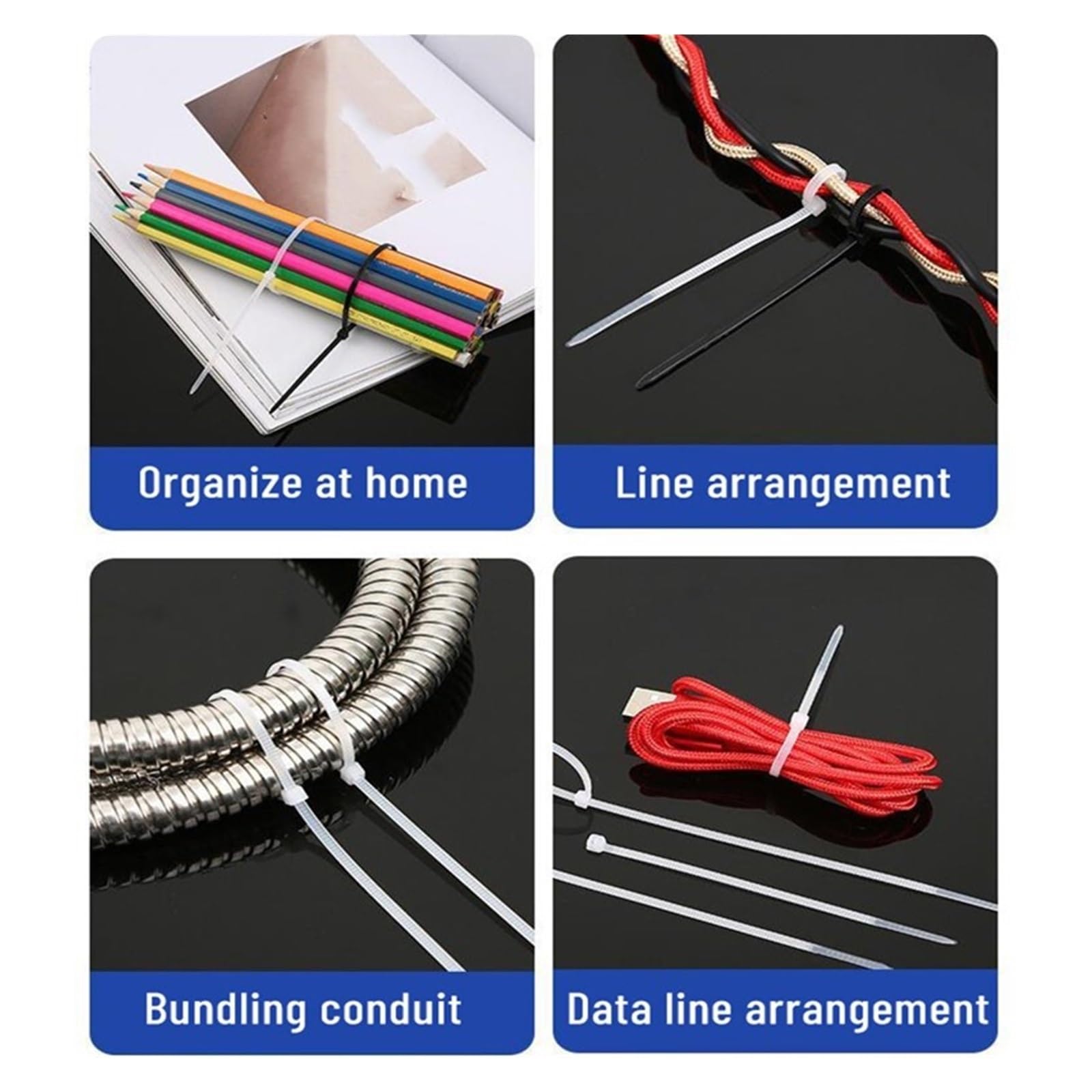 assortimento di Fascette per Cavi,Fascette per, Fascetta fermacavi in ​​Nylon di plastica autobloccante da 100 Pezzi 2,5 * 200 mm Nera SOWQWE(White,2.5x150mm)